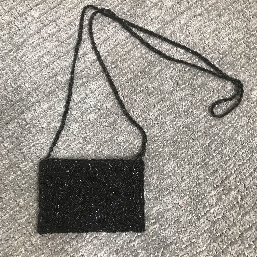 BLACK BEADED CROSSBODY PURSE